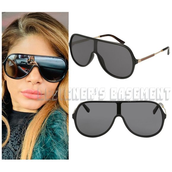 GUCCI black GG0199S Vintage Web SHIELD Sunglasses